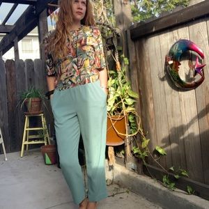 Mint green polyester Capri pants